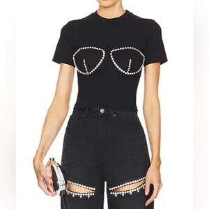 Area NY Crystal Bustier Cup T-Shirt in black